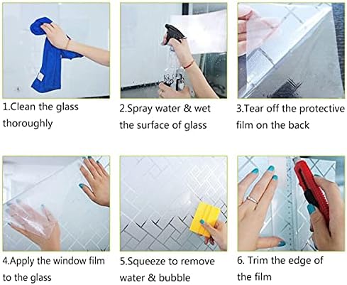 EASEHOME Stripe Frosted Window Film, Self Adhesive Glass Window Sticker Privacy Vinyl Window Blinds Decorative Opaque Static Cling Anti-UV 17.3"x78.7"(44x200cm), Stripe Pattern