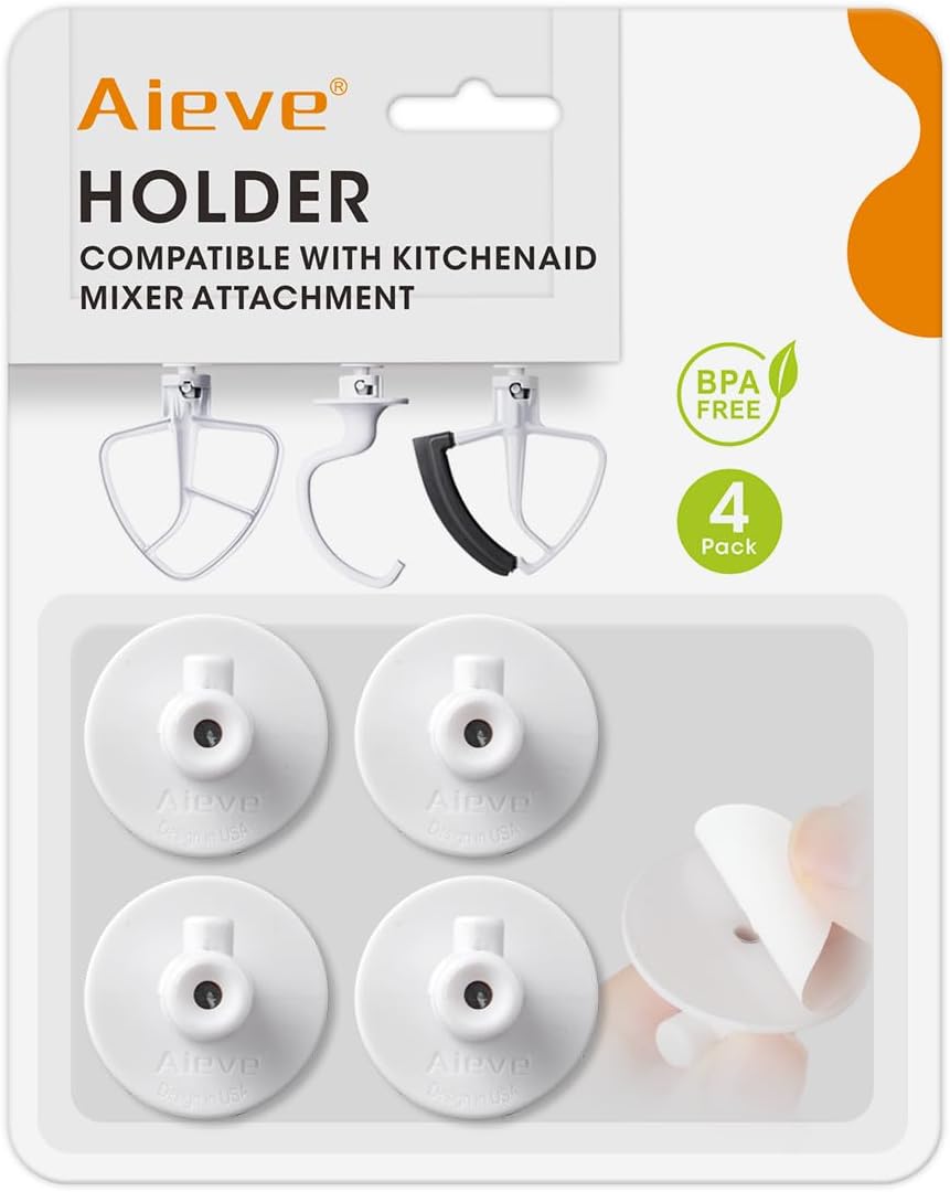 4 Pack Stand Mixer Attachment Holders Compatible with Kitchenaid Mixer Accessories,Flex Edge Beater, Flat Beater, Dough Hooks and Wire Whip Organizer