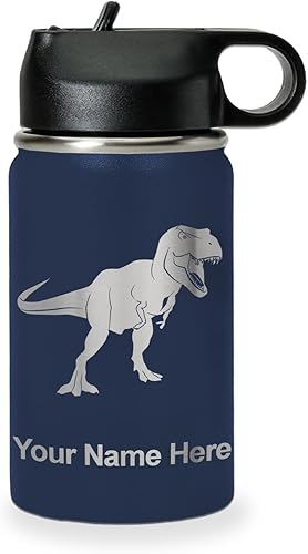 Vista 51 de LaserGram Botella de agua personalizada, dinosaurio tiranosaurio Rex, acero inoxidable de doble pared aislada al vacío con popote superior, regalo