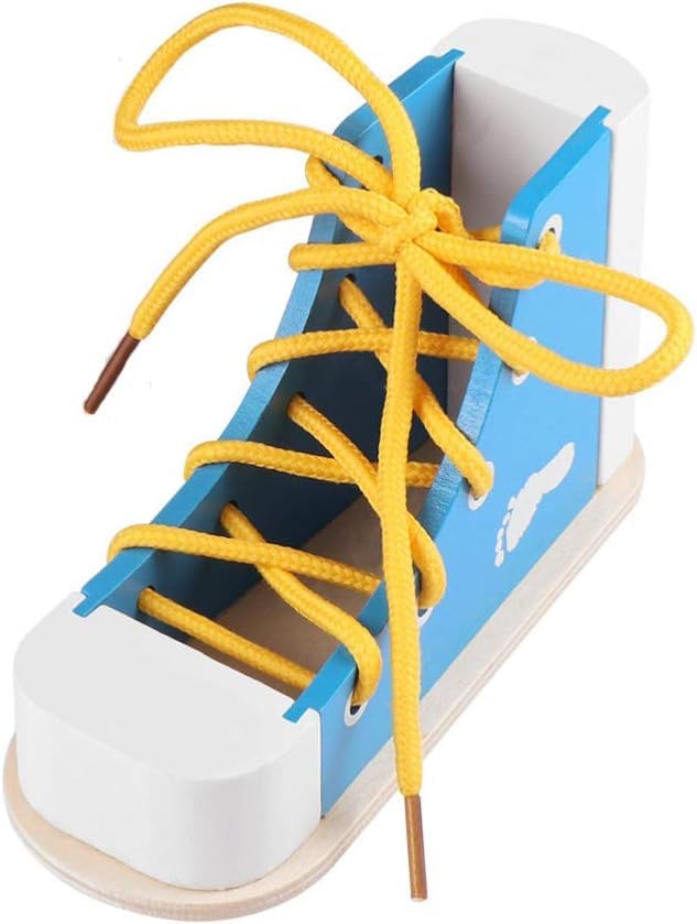 Mikily's Learn to Tie Shoes for Kids with Wooden Lacing Shoe Tying Kids Shoe Tying Practice Kit with Wooden Toys Blue