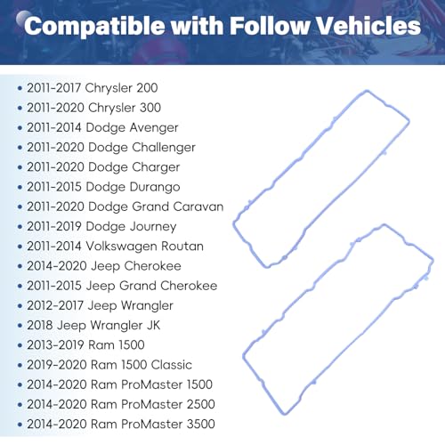 Image of VS50805R Valve Cover Gasket Set, Compatible with Dodge 2011-2020 Avenger Challenger Durango Caravan Journey Ram ProMaster 1500 2500 3500, Grand Cherokee Wrangler Replace 5184596AE (5184596AE)
