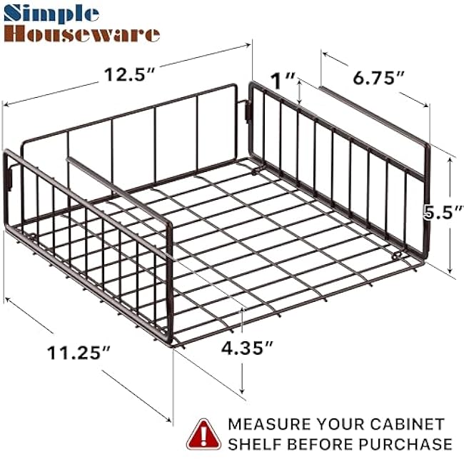 Simple Houseware Under Shelf Basket, Bronze - 2 Pack