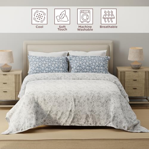 Image of Layers 100% Cotton for Double Size Bed | 120 TC Floral, Soft, Breathable, Machine Washable Bedsheet with 2 Pillow Covers | Forever Collection (224 x 254 cm) - Grey