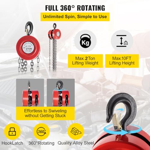 Image of Jawsons Hand Chain Hoist 2 Ton (4400Lbs)- Manual Steel Chain Block Hoist with 10ft /3mtr Lifting Height and Industrial Grade Steel Construction, Ideal for Construction, Garages, Warehouses