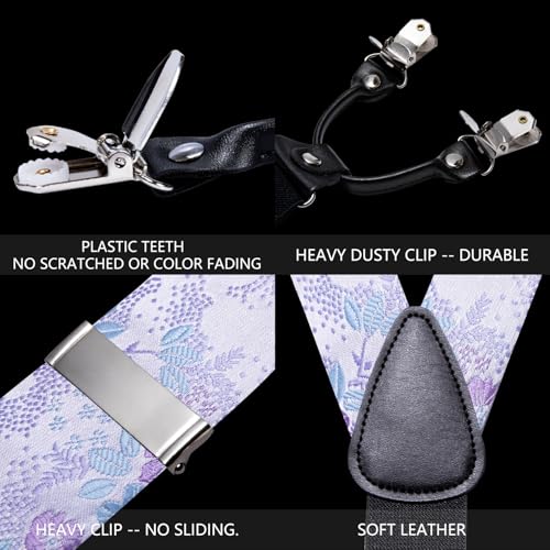 Image of YOHOWA Men Suspenders 6 Clips Strength Adjustable Y Braces Pre-Tied Bow Tie Set Formal Wedding Party