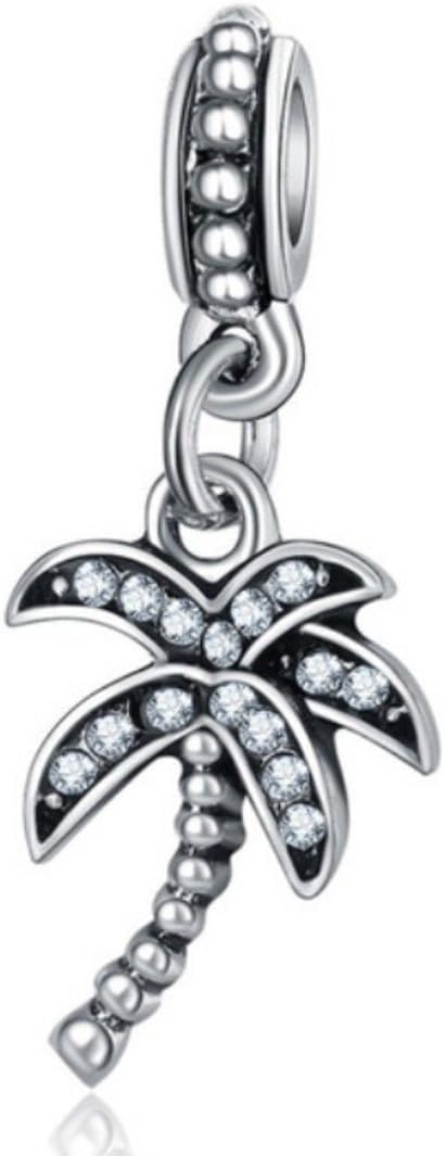 J&M Dangle Coconut/Palm Tree with Clear Crystals Charm Bead for Charms Bracelets