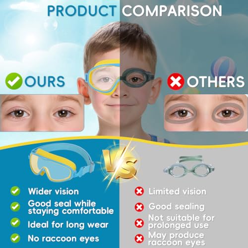 Image of PROBEROS Swimming Goggles for Kids, Big Frame Leakproof Anti-fog Swim Goggles, Soft Fit Swimming Goggles for Children, Soft Silicone Leak-Proof Design with Adjustable Strap for Pool, Blue
