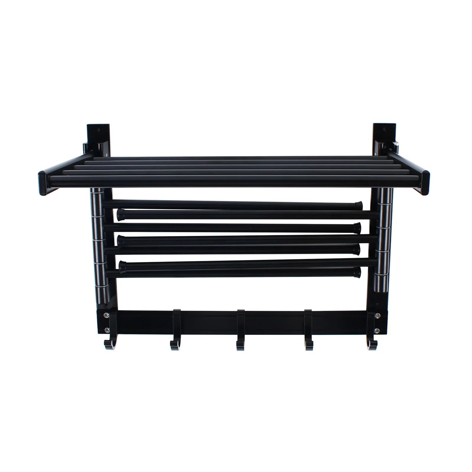 Towel Rack 40cm With Top Frame And Hooks, Wall Mounted Rotating Towel Rack - Easy To Install And Space Saving