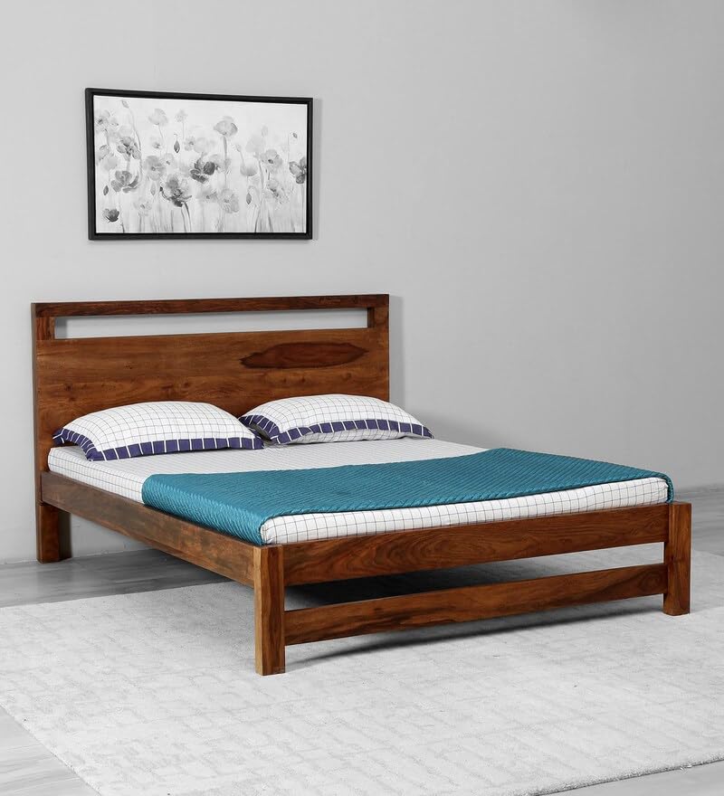 Image of SANKAT MOCHAN Industries Solid SHEESHAM Honey Brown Wooden King Size Bed Double Bed Furniture for Bedroom, Living Room, Home & Hostel (Honey Finish) Matters Size (6 * 6) ((M.S. Size 72 * 72 INCH))