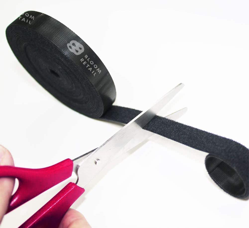 Bloom Cable Tidy Management 5 Meters, Black Cable Ties Reusable And Flexible , Fastening Sticky Strips, Hook Loop Tape Roll, Eco Friendly Wire Organizer For Computer, TV, Power And Other Cables