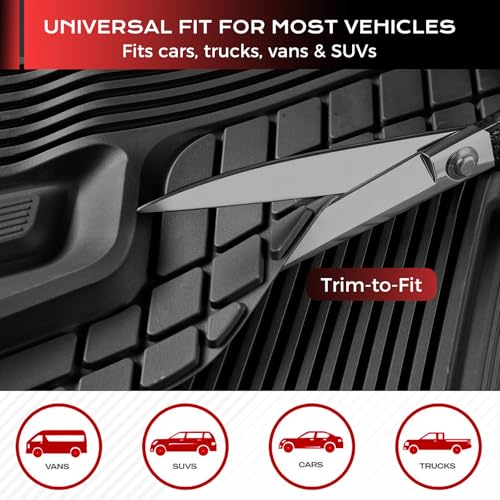 Image of Coverado Car Floor Mats, Waterproof Universal Heavy-Duty Floor Mats for Cars, All Weather Protection, Deep Dish Car Mats, Trim to Fit for Cars SUV Truck, Vans, Sedan 3pcs (Solid Black)