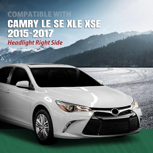 Image of GRAND ORANGE Right Headlight Compatible with Toyota Camry 2015-2017 TO2503222 TO2502222 TO2503223 TO2502229 TO2503229 8111006860 8115006C70 8111006C70 Clear Lens Black Housing Amber Reflector