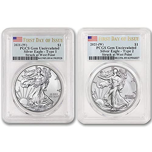 2021 (W) Set of (2) 1 oz American Silver Eagle Coins Gem Uncirculated...