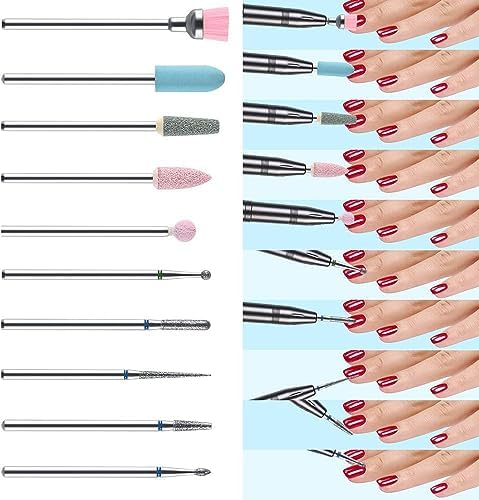 NAILWIND Nail Drill Bits Set Cuticle Tools, Electric Nail Drill Bits Kit 3/32",Nail Drill Machine for Nail Bits, Nail Polishing Clear and Care (SILVER, 10- PCS) - Image 4
