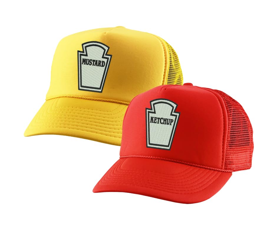 Ketchup and Mustard Trucker Hat Halloween Set Cap Embroidered Snapback