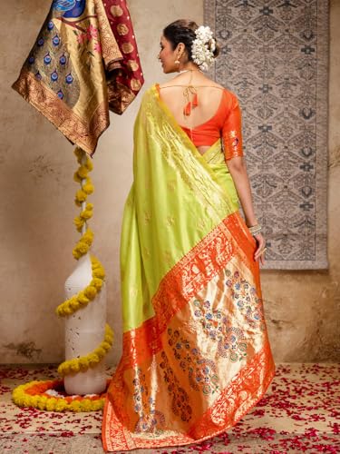 Image of SIRIL Women's Paithani jacquard Silk Saree |Chandrakor Paithani jacquard Saree With Unstitched Blouse Piece