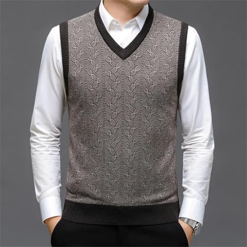Men’S Vintage V-Neck Printed Sweater Vest with Contrast Hem Sleeveless Knit Pullover3