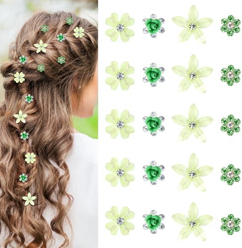 20 pinzas para el pelo de flores pequeñas verdes para niñas, pinz...