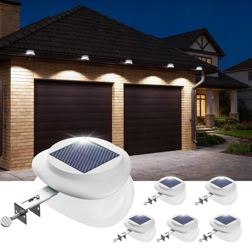 JSOT Outdoor Gutter Light Bright Solar Fence Lights Waterproof Lighting for Patio Eaves Pathway Garden Garage Stairs Wall 2 Installations Methods - Cool White 6 Pack-White lampshade