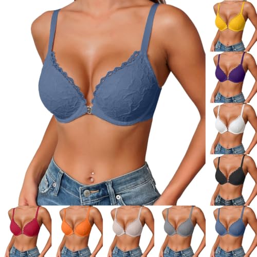 Loinjsnktng Lace Bras for Women Plus Size Push Up Sexy Bra Comfort Padded Underwire Bra Lift Up Full Coverage Everyday Bras Blue - image 1