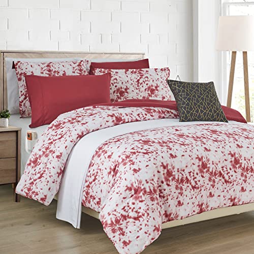 Image of Elegant Comfort Reversible 10-Piece Comforter Set, Tie-Dye Print, Decorative Pillow and Fitted Sheet with Smart Pockets, Soft, Plush, Lightweight Material, 10pc Tie-Dye Set, King, Burgundy