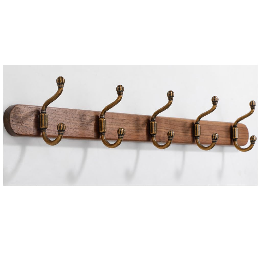 Wood Coat Rack Wall Mount, Walnut Wood Coat Hooks Hanger Wall Mounted 5hook