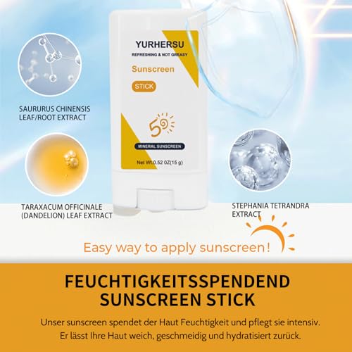 Mineral Sunscreen Stick, Blumenduft Sonnencreme Stick Gesicht 50, Feuchtigkeitsspendend Sun Stick, Nicht Fettend Sonnenschutz Gesicht Spf50, Praktisch Sunscreen Korean – Bild 6