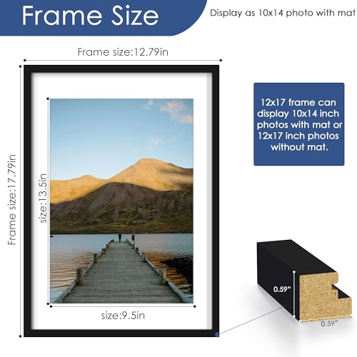 Image of PEALSN 12x17 Picture Frame Set of 6, Display Pictures 10x14 with Mat or 12x17 without Mat for Wall Mounting or Table Top, Photo Frames Collage for Wall Decor, Black.