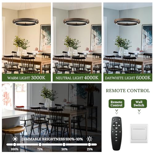 Image of LED Ring Chandelier Dimmable Black Walnut Wood Chandeliers