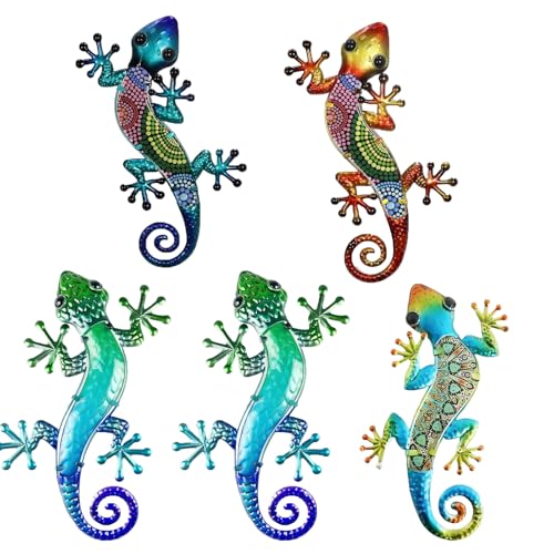 XZSKD 5 Pcs Set Garden Fence Decorations, Outdoor Garden Wall Decorations, Gecko garden decorations, 8 * 5 cm, Perfect for Garde n Fence Art, Outdoor Wall Art, and Unique Gift Ideas