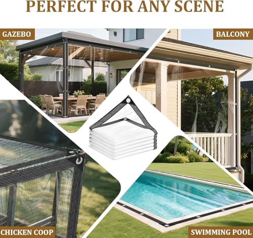 Image of Heavy Duty Clear Tarp 7x14ft Thickened 14Mil Waterproof Clear Tarps with Grommets Tear Resistant PVC Vinyl Reinforced Edges for Greenhouse Porch Patio Garden Pavilion Chicken Outdoor Chicken Coop