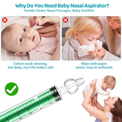Image of Baby Nasal Aspirator, Nasal Syringe for Baby Syringe Nasal Irrigator with Professional Reusable Silicone Nasal Suction Tip Nose Cleaner for Irrigation Nasal Spray Nasal Hygiene (Green, 2 Pieces)