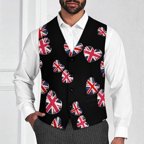 UK Great Britain Heart Flag Mens Slim Fit Suit Vest Dress Waistcoat Casual Business Vest2