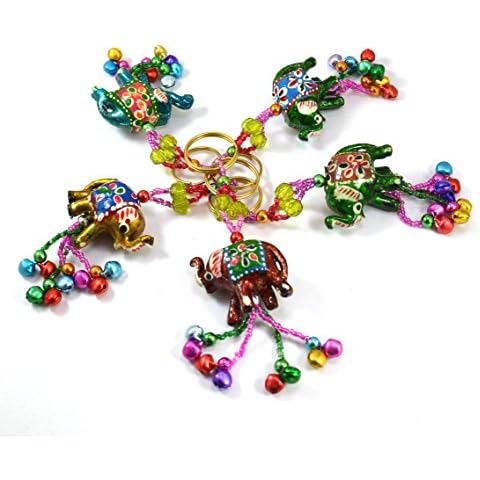 Krishna Mart India A Set of 5 Hand Carved Elephant Key Ring,Keychain, Key Holder Keychain Cover