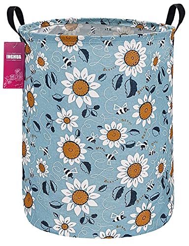 Image of Sunflower Fabric Storage Bin Nursery Organizer Baske | Organizer Bin Dirty Clothes Collapsible Waterproof for College Dorms, Boys and Girls Bedroom,Bathroom
