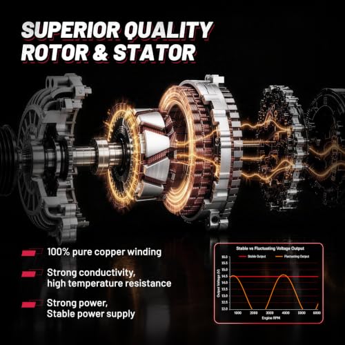 Image of BDFHYK 150A Alternator for Land Rover LR3 4.4L V8 2005-2007, 11206 | For Land Rover Range Rover Sport 2006-2007, Range Rover 2006-2007, 12V, Clockwise Rotation, 6-Groove, Internal Fan /Regulator