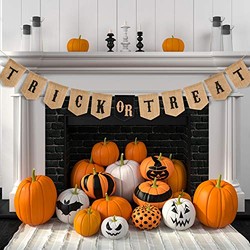 Whaline Halloween Trick or Treat Burlap Banner, Hanging Banner Ho...
