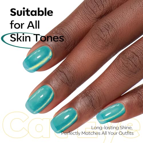 Image of modelones 9D Magnetic Cat Eye Gel Nail Polish Green Holographic Mint Blue Golden Shimmer, 15ML UV LED Soak Off Gel Nail Art Manicure 15ML