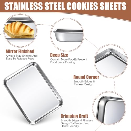 Potchen Baking Sheet Pan Set Cookie Sheet Small Toaster Oven Pans Stainless Steel Tray Barbecue Grill Pan Rectangle Trays Oven, Non-stick, Easy Clean - Image 5