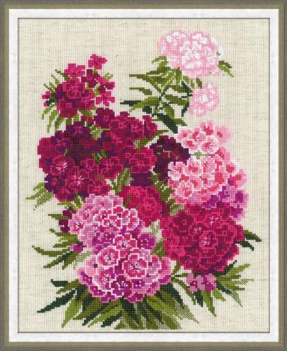 Image of RIOLIS - Sweet William 1463, Floral Cross Stitch Kits 9.5 inchX11.75 inch, Cross Stitch Kits for Beginners & Advanced, Crossstitching Kits Adult, Counted Stitching Kits, Flowers Embroidery Kit