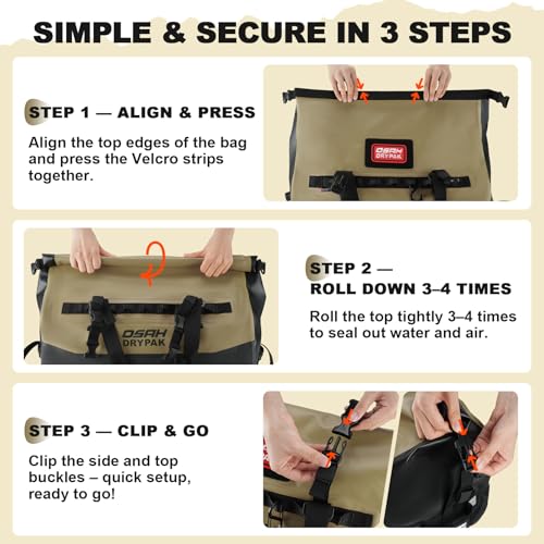 Image of OSAH DRYPAK Waterproof Duffel Bag 25L /40L /60L - Heavy-Duty Motorcycle Tail Bag, Roll-Top Dry Bag for Travel, Camping, Boating, Kayaking, Outdoor Adventure