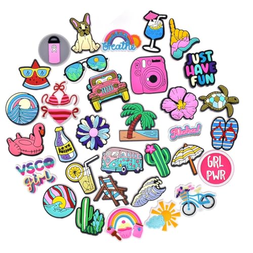 KAHZOR 35 Piezas Pines para Crocs, Charms de Verano para Zapatos de Playa, Accesorios DIY para Decorar Crocs, Pines Infantiles para Crocs, Regalo de Cumpleaños o para Fiestas