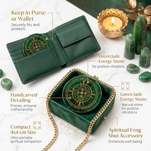 Image of Certified Green Jade Danobus Coin for Wealth & Prosperity | Handcrafted Feng Shui Pocket Energy Coin for Purse Wallet Meditation Spiritual Gift | 4x4 cm