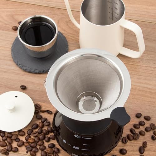 Image of Stainless Steel Coffee Dripper Reusable Filter with Handle, Paperless Pour Over Coffee Maker, Fine Mesh for Rich Natural Flavor, Eco-Friendly Durable Coffee Brewing Cone for Home & Travel