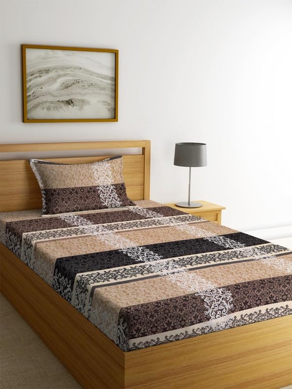Image of la' amour Cotton Printed 160 tc Flat Single Bedsheets for Summer with Pillow Cover Breathable | Wrinklefree (Size-60 X 90 Inch) Floral, Ethnic Mandala Multi