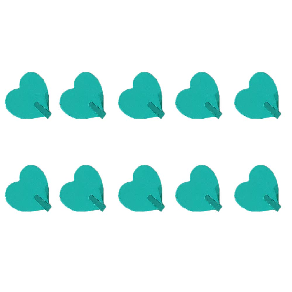 Voanzo Green 10Pcs Heart Shape Self Adhesive Hooks, Strong Heavy Duty, Cute Love Heart Seamless Hooks For Hanging Bags Kitchen Supplies (Green)