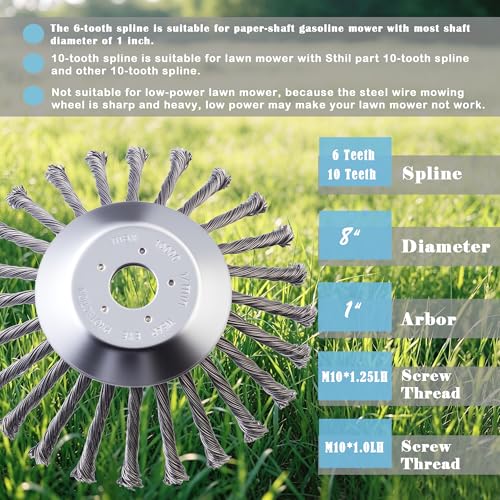 Image of 8 Inch Steel Wire Trimmer Head with Adapter Kit, Heavy‑Duty Weed Eater Head & Blades, Weed Wacker Head Replacement for Straight‑Shaft Gas Trimmers, for Moss, Rust & Driveway Weed Removal