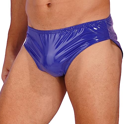 FEESHOW Men Shiny Faux Leather Briefs Lingerie Low Rise Bulge Pouch Panties Underwear2