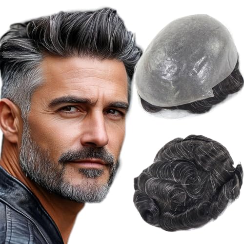 blazingfire 0.06mm Thin Hair System 8x10 Men Toupee 1B Grey