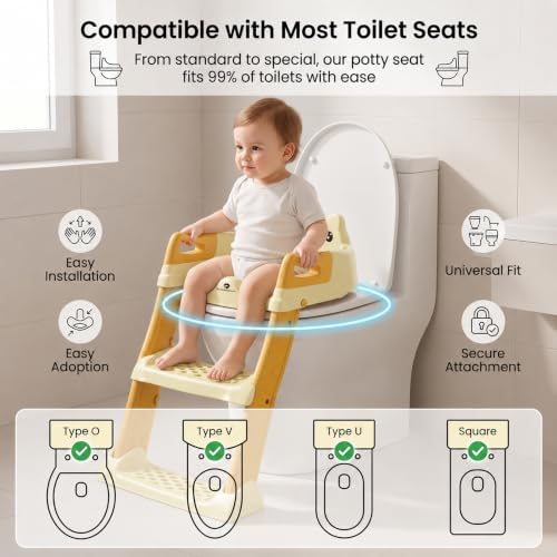 Image of StarAndDaisy Potty Training Seat - Potty Seat for Kids 1-5 Years /Ladder Baby Potty Seat /chair with Comfortable Soft Cushion, Anti-Skid Legs, Handles & Splash Guard -Beige